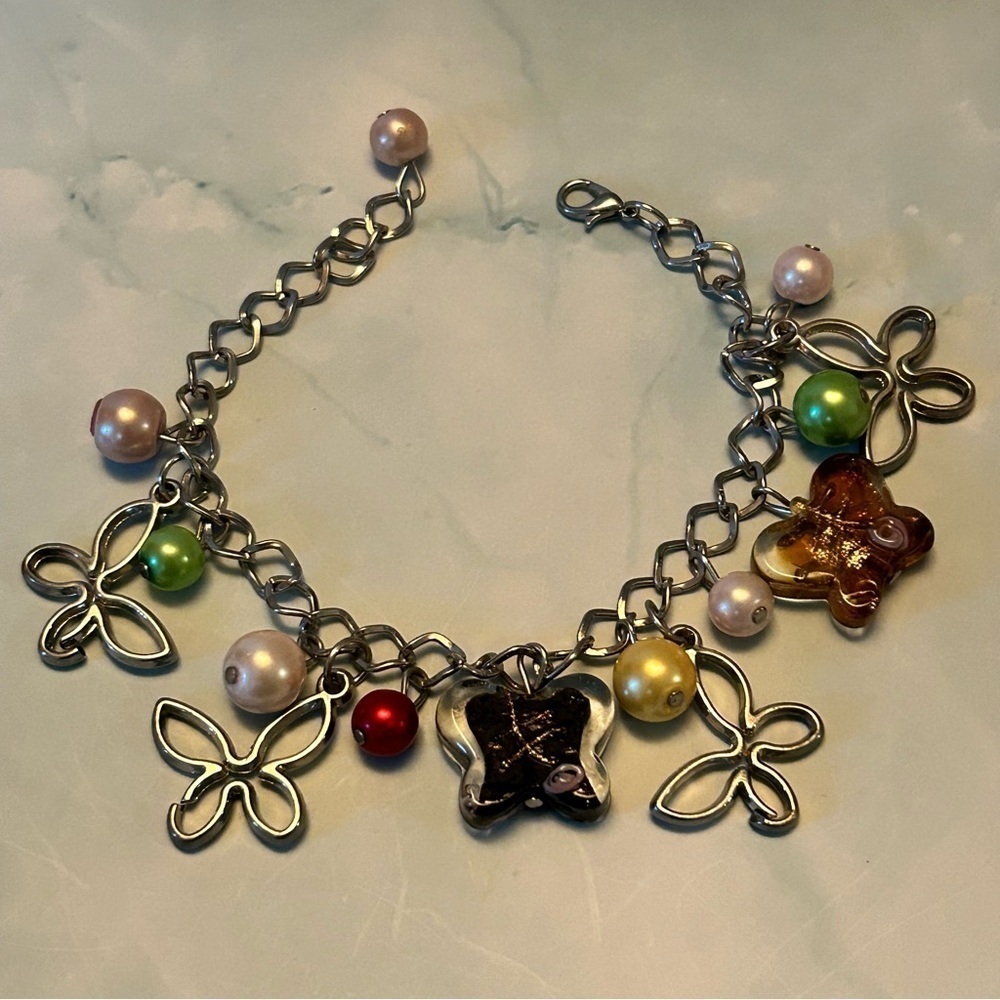 Butterfly Charm Bracelet with Multicolor Beads